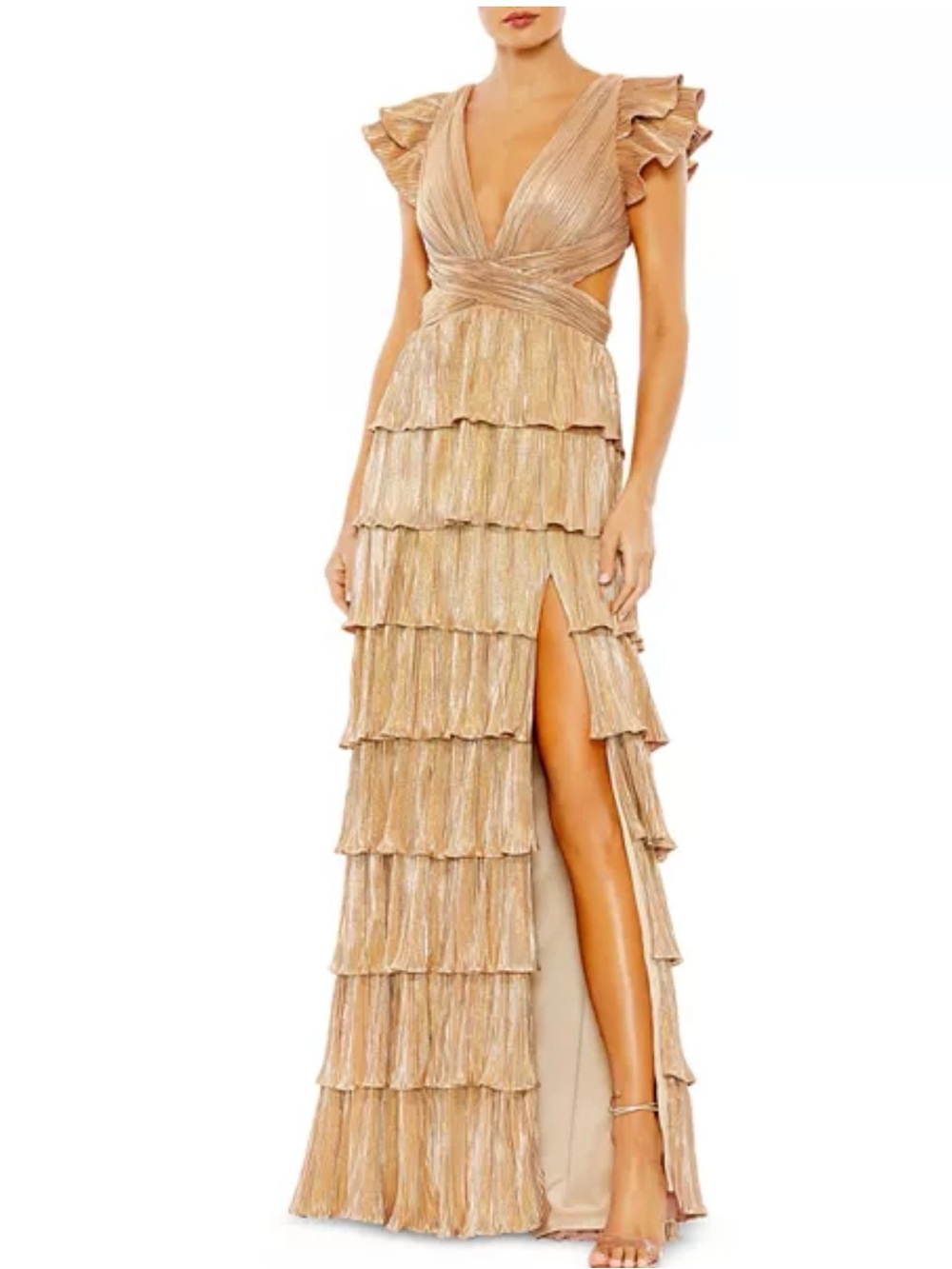 Ruffle Tiered Criss Cross Lace Up Gown